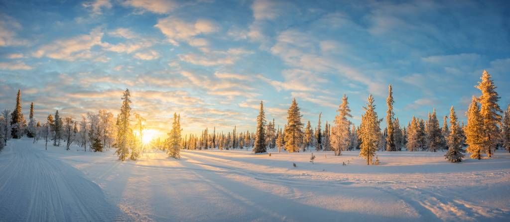 Schneelandschaft bei Sonnenuntergang