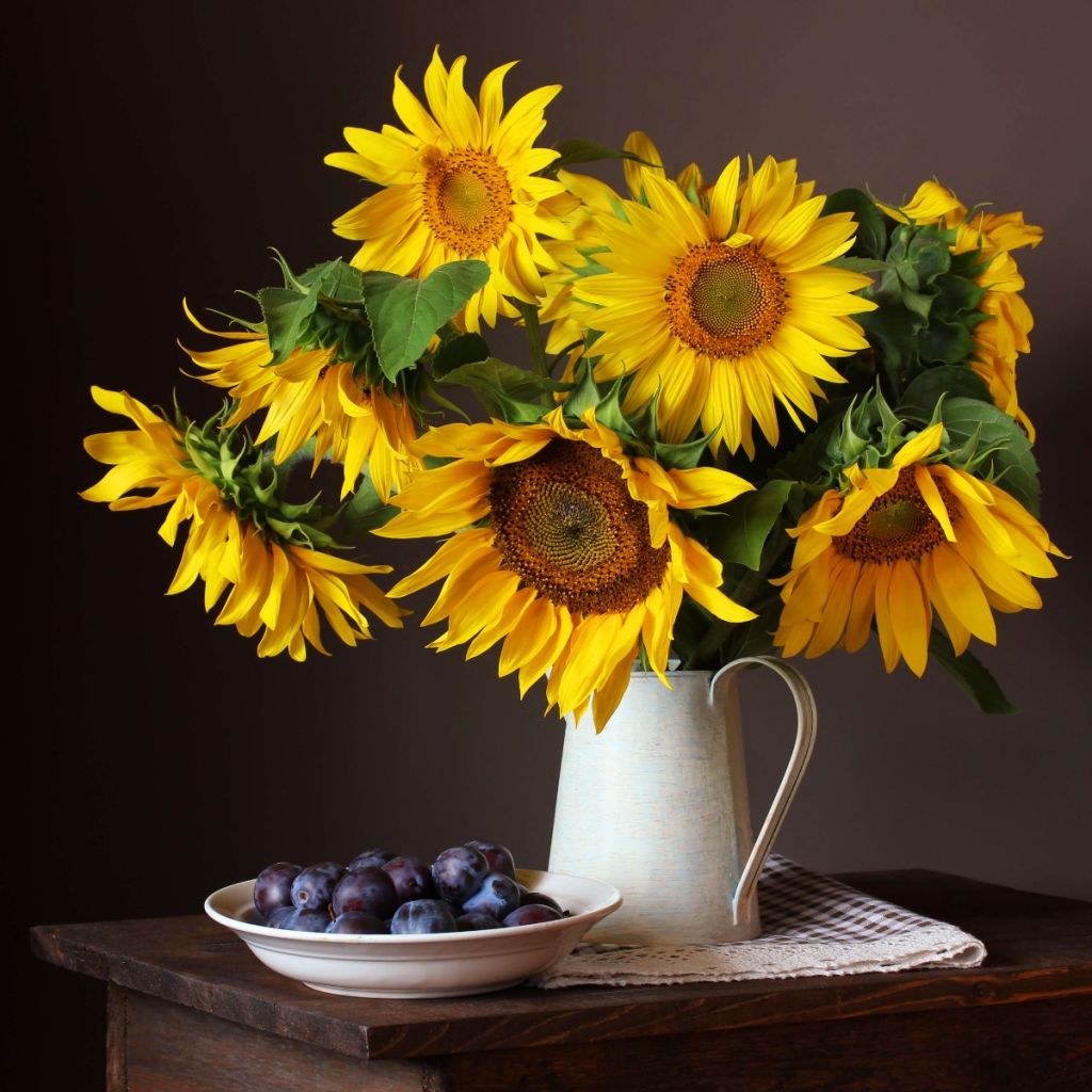 Sonnenblumen und Beeren