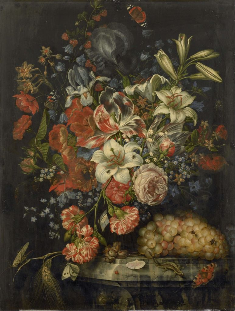 Stilleben mit Blumen und Früchten