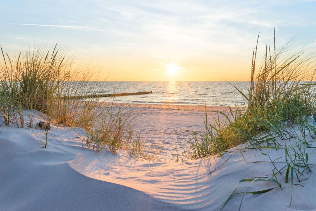 Dünenstrand mit Sonnenuntergang