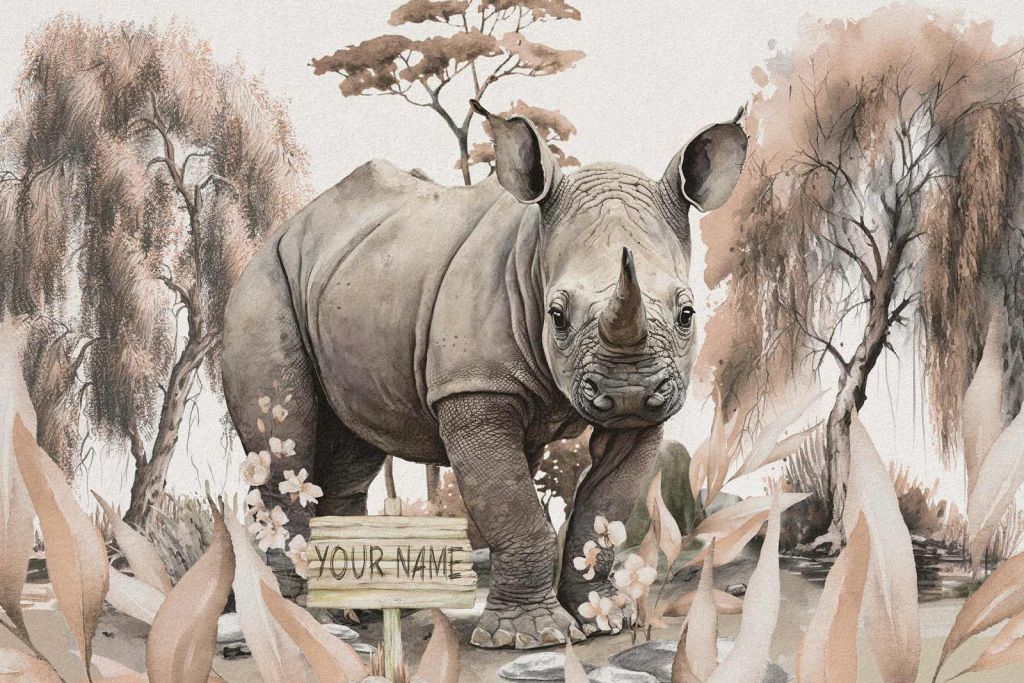 Baby-Nashorn in der Savanne taupe