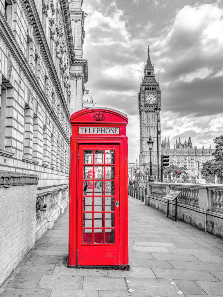 Telephone booth with Big Ben, London, UK