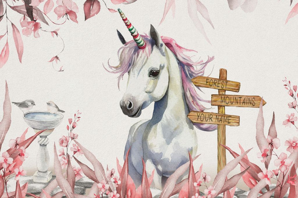 Baby-Einhorn mit Pflanzen rosa