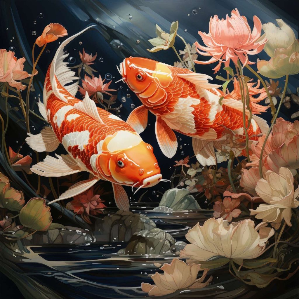 Koi und Blüten Tanz