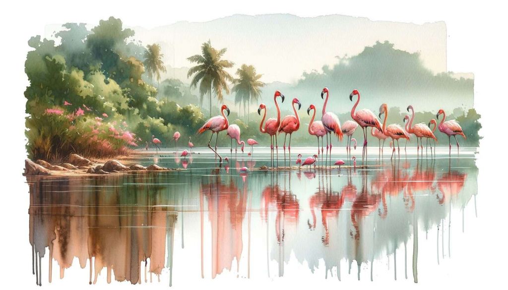 Morgendliche Reflexionen der Flamingos